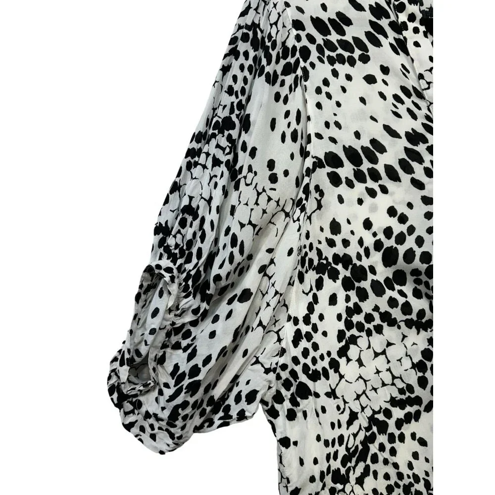 Express Womens Polka Dot Blouse Size M  Black & White - Picture 4 of 11